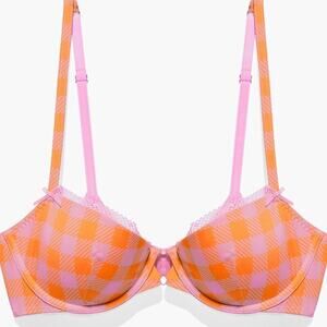 Savage X Fenty Women's GINGHAM UNLINED IN CHECK'D OUT PRINT PLUNGE BRA 34A NWT